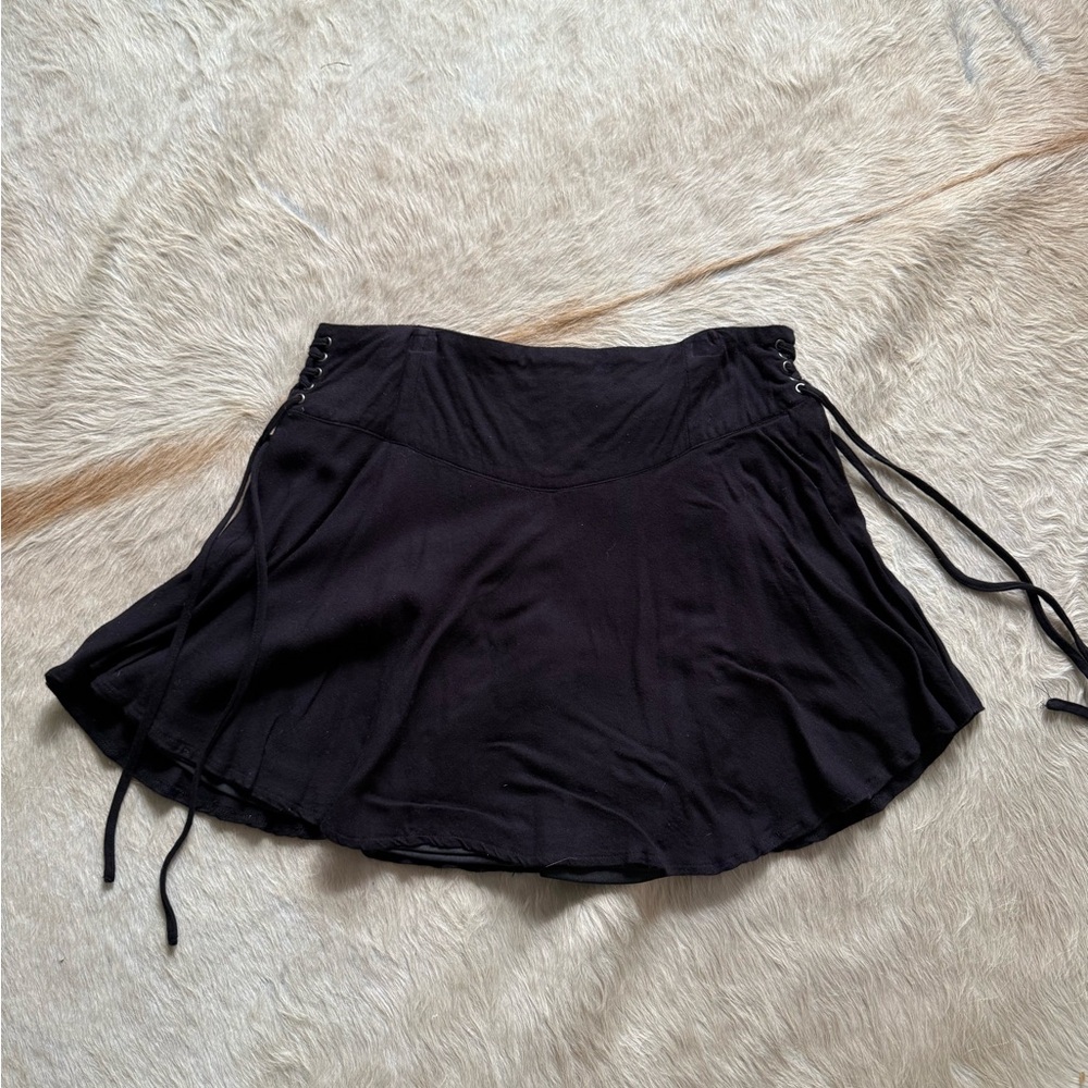 Black Flared Mini Skirt with Side Ties